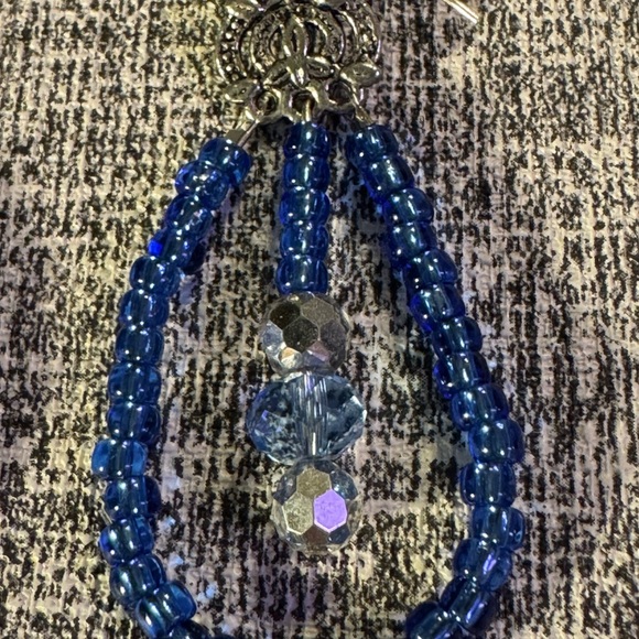 Silver-Tone Blue Beaded Drop Earrings - Picture 4 of 4